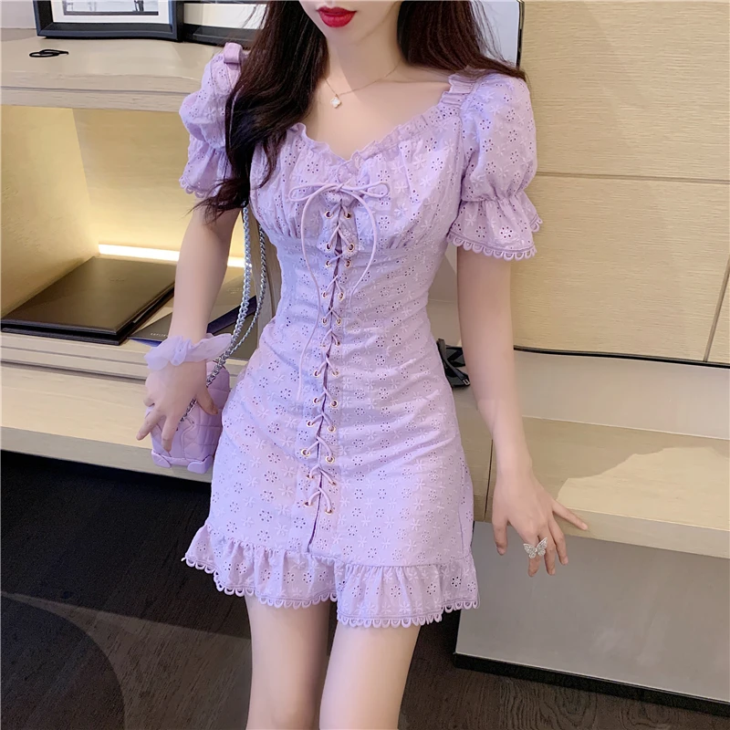Summer Dress 2021 French retro flower Purple bodycon dresses sexy off shoulder embroidery waist slimming lace up Midi skirt
Summer Dress 2021 French retro flower Purple bodycon dresses sexy off shoulder embroidery waist slimming lace up Midi skirt