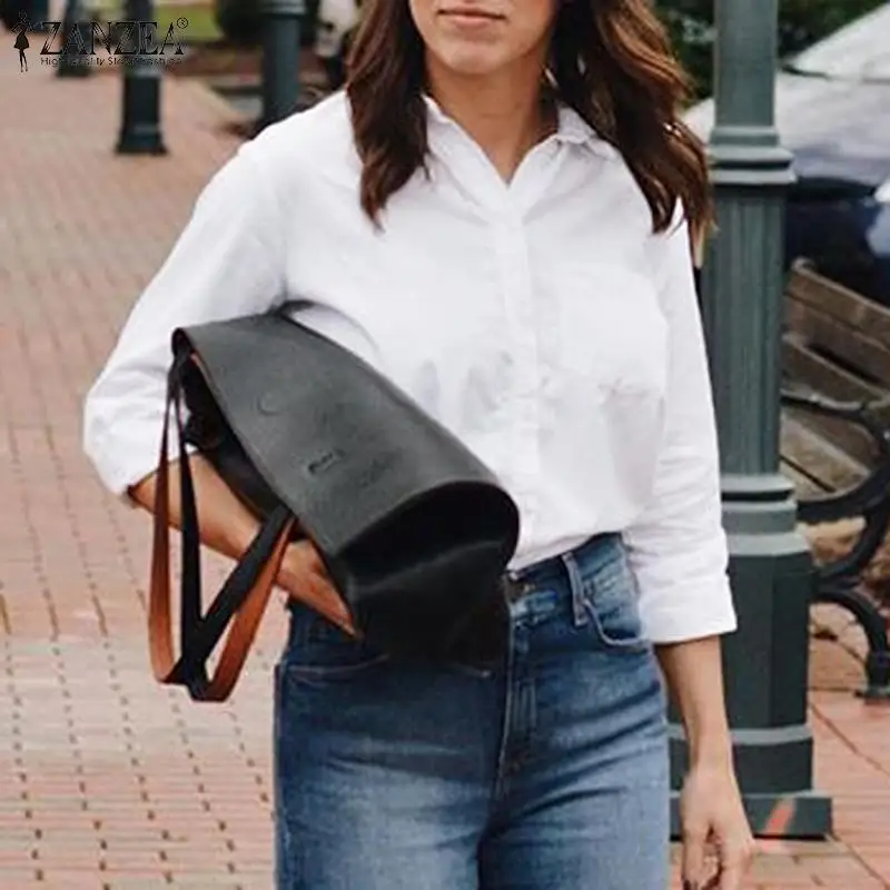 ZANZEA Femme Clothing Lapel Button Chemise 2021 Elegant Autumn Baggy Plain Solid Blusa Women Office Shirt Lady Casual Blouse Top
ZANZEA Femme Clothing Lapel Button Chemise 2021 Elegant Autumn Baggy Plain Solid Blusa Women Office Shirt Lady Casual Blouse Top