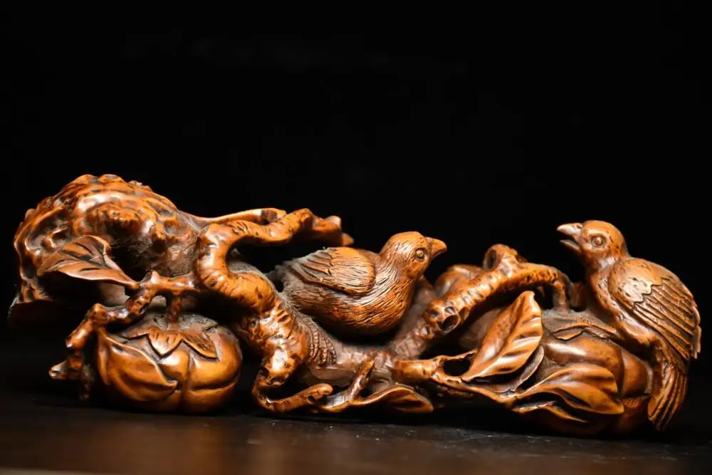 7" China Lucky Seikos Boxwood Magpie statue Pair of magpie apple wood carvings Happy brow Everything goes well
7" China Lucky Seikos Boxwood Magpie statue Pair of magpie apple wood carvings Happy brow Everything goes well