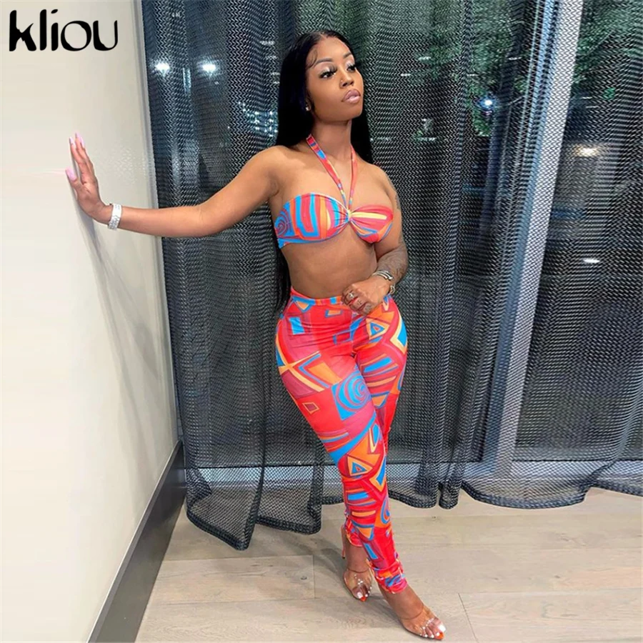 Kliou Print Two Piece Set Women Sexy Cleavage Halter Tops+Character Pants Matching Outfit Hipster Female Clothing Hot Streetwear
Kliou Print Two Piece Set Women Sexy Cleavage Halter Tops+Character Pants Matching Outfit Hipster Female Clothing Hot Streetwear