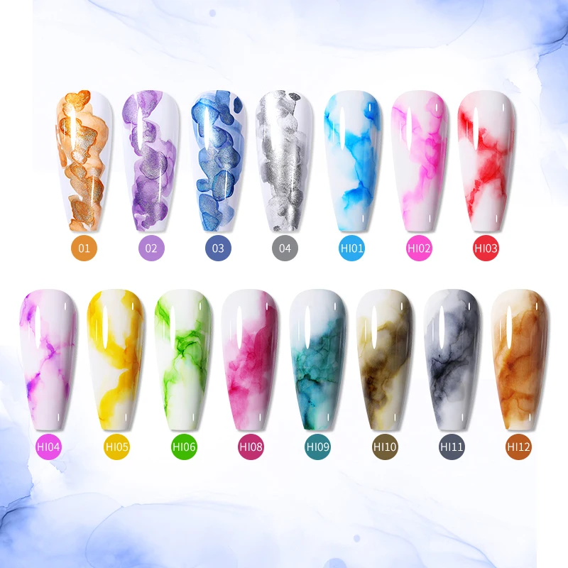 BORN PRETTY 7ml Nail Watercolor Ink Polish Metallic Effect Gold Silver Blue Purple Varnish Marble Nails | Красота и здоровье