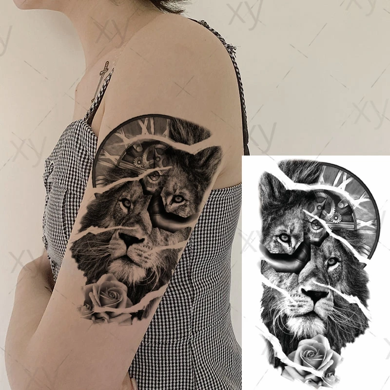 Водостойкая Временная тату-наклейка скелет тигр Лев флэш-тату для женщин головы