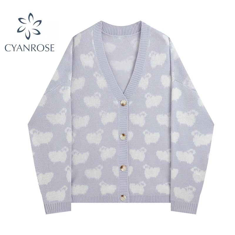 Korean Women's Cardigan Knitted Fashion Printing Wool Sweet Sweater For Women Long Sleeve V-neck Casual Knitwear Coats Female
Korean Women's Cardigan Knitted Fashion Printing Wool Sweet Sweater For Women Long Sleeve V-neck Casual Knitwear Coats Female