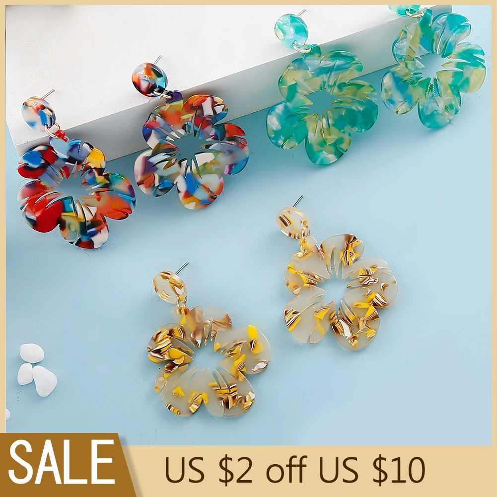 Cring Coco Plumeria Flower Earring Fashion Acrylic Drop Round Earrings Dangle Earing 2021 New Arrivals Popular Gifts for Women | Украшения