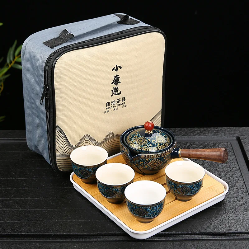 

Porcelain Chinese Gongfu Tea Set Gift Portable Ceramic Teapot Set with 360 Rotation Tea Maker and Infuser All in One Teaware