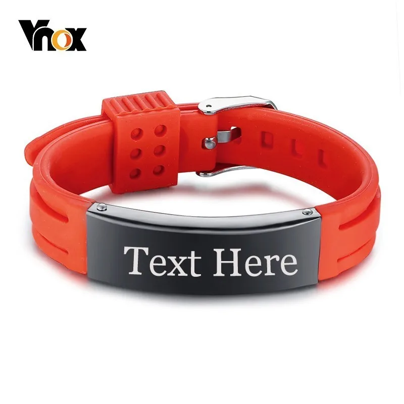 Vnox Mens Silicone Sport ID Bracelets for Women Custom Engraving Name Plate Unisex Strap Bracelet -Choose Your Color
Vnox Mens Silicone Sport ID Bracelets for Women Custom Engraving Name Plate Unisex Strap Bracelet -Choose Your Color