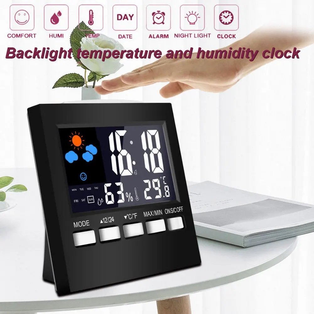 Weather Clock Color Screen New Digital Display Thermometer humidity clock Colorful LCD Alarm Calendar Weather
Weather Clock Color Screen New Digital Display Thermometer humidity clock Colorful LCD Alarm Calendar Weather