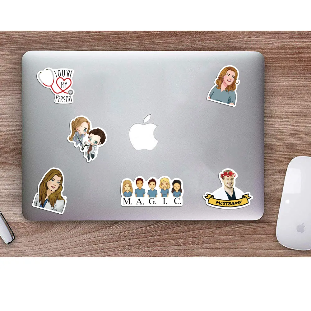 10 Pcs/Set TV Show Greys Anatomy Funny PVC Scrapbooking For Luggage Laptop Phone Decals DIY Album Stickers Doctors Gifts