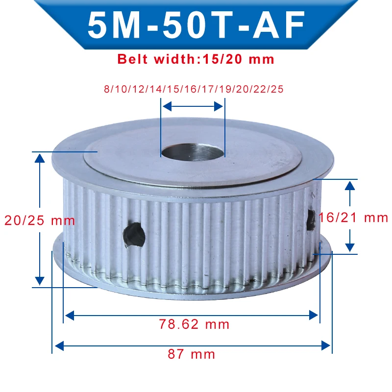 5M-50T Pulley Bore 8/10/12/14/15/16/17/19/20/22/25 mm Aluminum pulley wheel Slot Width 16/21 mm For Width 15/20mm 5M-Timing Belt
5M-50T Pulley Bore 8/10/12/14/15/16/17/19/20/22/25 mm Aluminum pulley wheel Slot Width 16/21 mm For Width 15/20mm 5M-Timing Belt