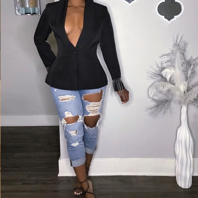 Sexy Backless Tassel Blazer 2021 Women Fashion Solid Colors Single Button Casual Office Blazer Club Party Beach Formal Clothing
Sexy Backless Tassel Blazer 2021 Women Fashion Solid Colors Single Button Casual Office Blazer Club Party Beach Formal Clothing