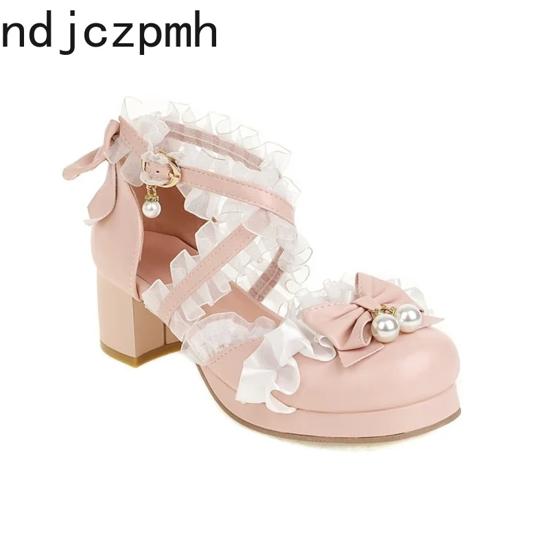 Сабо с круглым носком, на высоком каблуке, с жемчужными оборками, большой размер 30-48, для весны и осени 
Сабо с круглым носком, на высоком каблуке, с жемчужными оборками, большой размер 30-48, для весны и осени