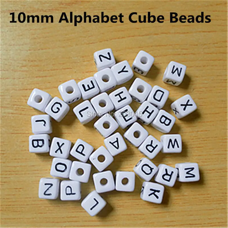 500pcs 10*10 мм белый Пластик акриловый кубик алфавита Квадратные бусины в форме букв 3
