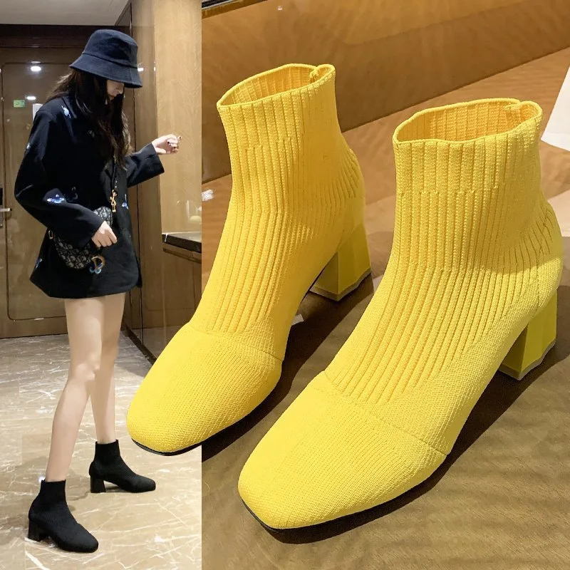Korean style square toe thick heel flying knit elastic stocking boots women fashion set foot high heel short tube Martin boots
Korean style square toe thick heel flying knit elastic stocking boots women fashion set foot high heel short tube Martin boots