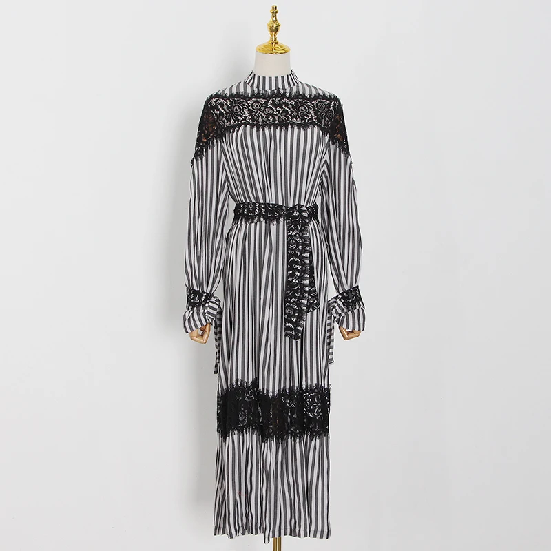 GALCAUR Patchwork Striped Shirt Dress For Women Stand Collar Long Sleeve High Waist Lace Midi Dresses Female 2020 Autumn Fashion
GALCAUR Patchwork Striped Shirt Dress For Women Stand Collar Long Sleeve High Waist Lace Midi Dresses Female 2020 Autumn Fashion