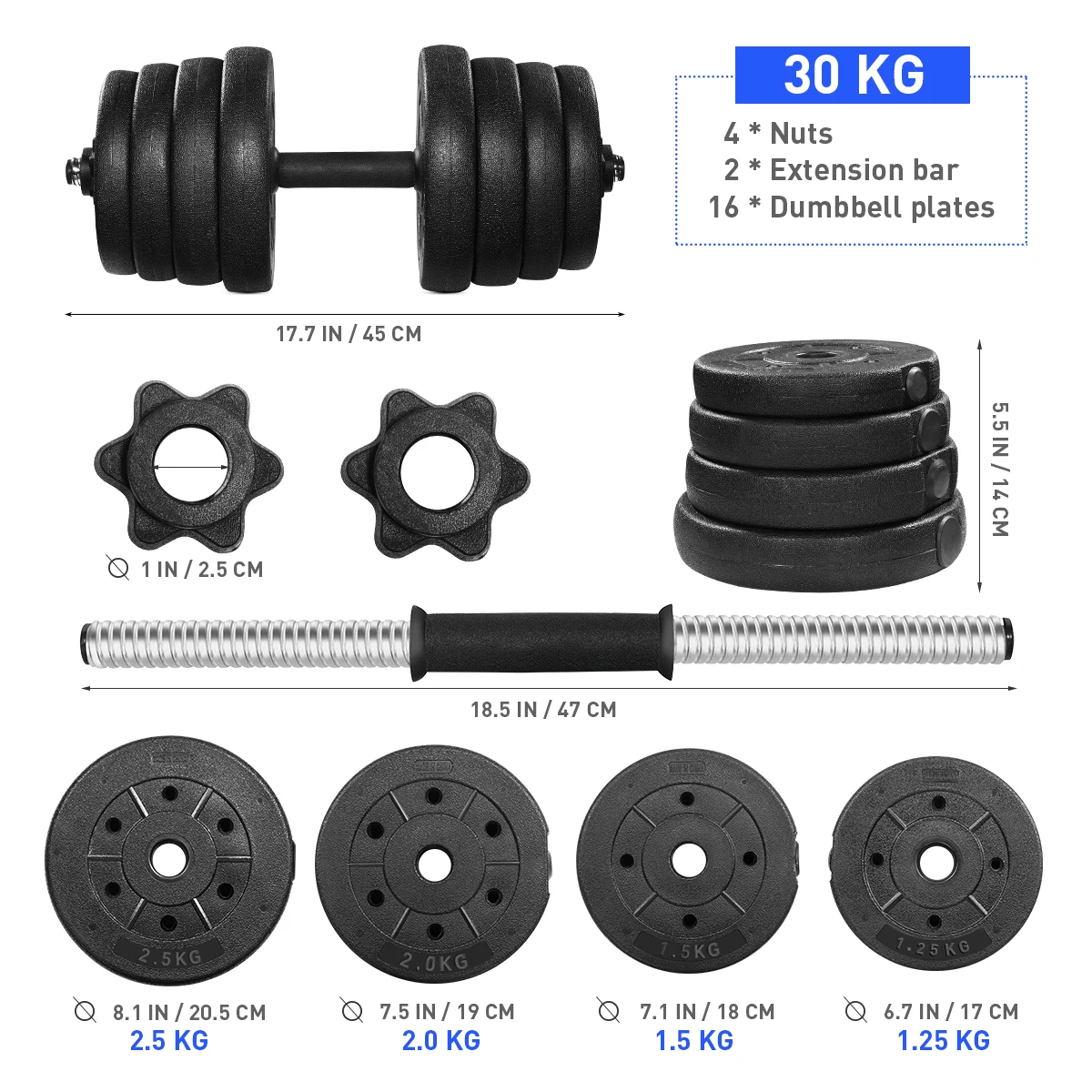 30KG Weight Dumbbell Set Fitness Dumbbells Desmontable Arm Muscle Trainer Ejercicio domstico para entrenamiento corporal
30KG Weight Dumbbell Set Fitness Dumbbells Desmontable Arm Muscle Trainer Ejercicio domstico para entrenamiento corporal