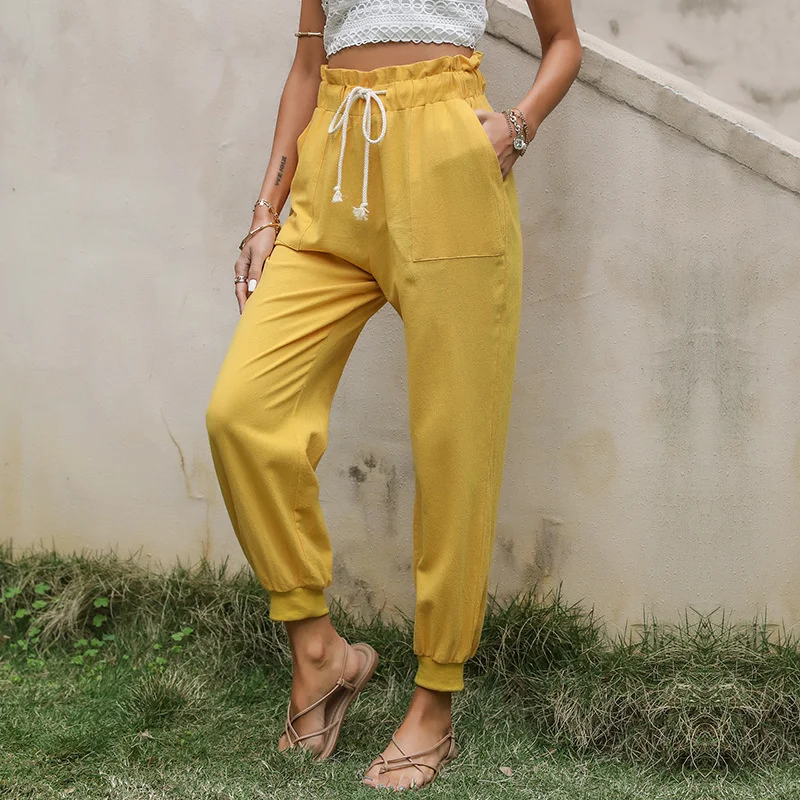 Women's Summer New Solid Drawstring Loose Pencil Pants Female Casual Drawstring Yellow Straight Long Trousers
Women's Summer New Solid Drawstring Loose Pencil Pants Female Casual Drawstring Yellow Straight Long Trousers