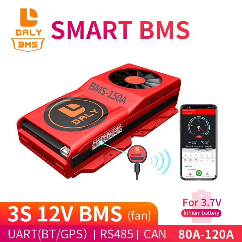Daly Smart BMS 3S 12V 80A 100A 120A Bluetooth 485 для USB-устройства NTC UART программное обеспечение toglion
