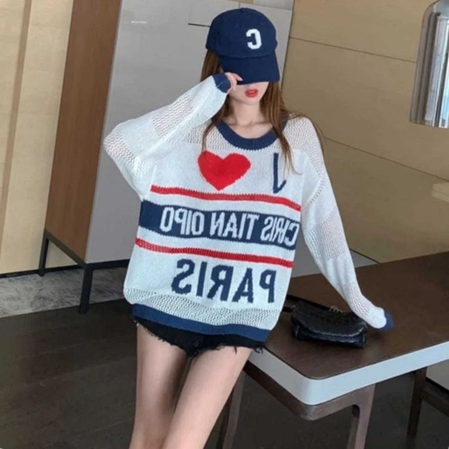 Women Long-sleeved Sweater Autumn New Korean Red Loose Letter Jacquard Hollow Top Sunscreen Blouse Casual Sweatshirts Harajuku
Women Long-sleeved Sweater Autumn New Korean Red Loose Letter Jacquard Hollow Top Sunscreen Blouse Casual Sweatshirts Harajuku