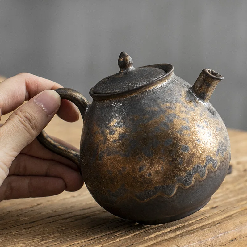 

Чистый ручной работы ретро золотой ржавчины глазурованный чайник одиночный горшок грубая керамика чайный набор кунг-фу керамический домаш...