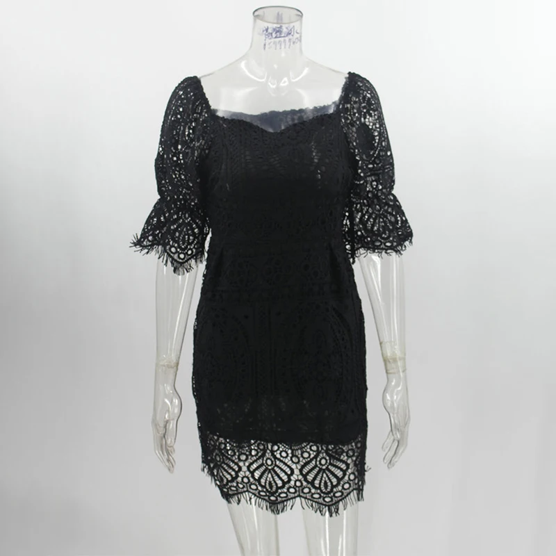 Women Hollow Out Lace Patchwork Solid Dress Summer Square Collar Short Sleeve Mini Dress Elegant Lady Zipper Slim Party Dress
Women Hollow Out Lace Patchwork Solid Dress Summer Square Collar Short Sleeve Mini Dress Elegant Lady Zipper Slim Party Dress