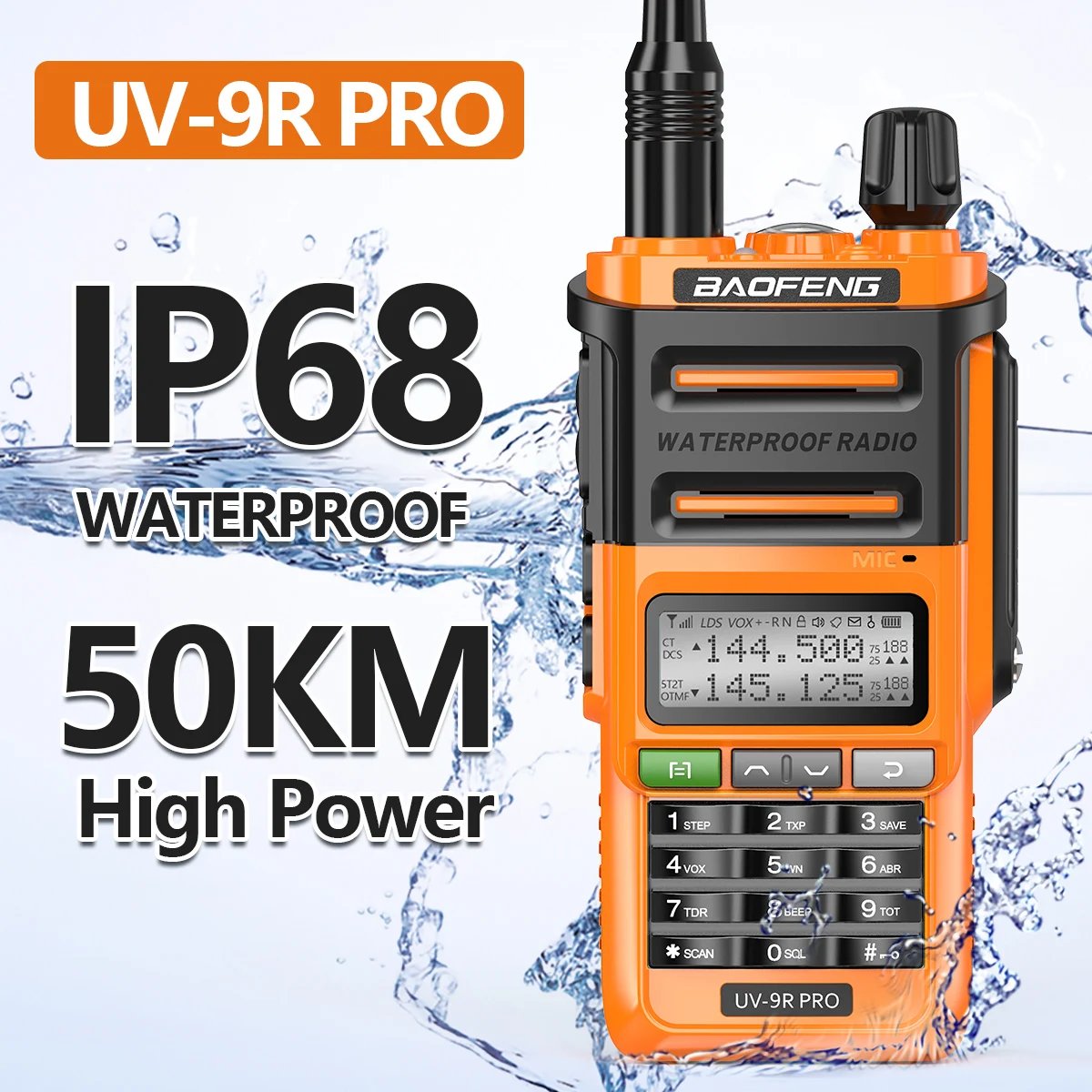 Портативная рация Baofeng UV-9R PRO IP68 водонепроницаемая дальнее расстояние 50 км два