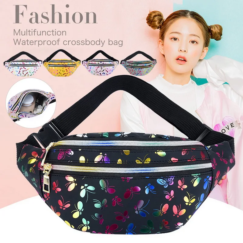Фото Женская поясная сумка с принтом разноцветная дорожная для девочек детский