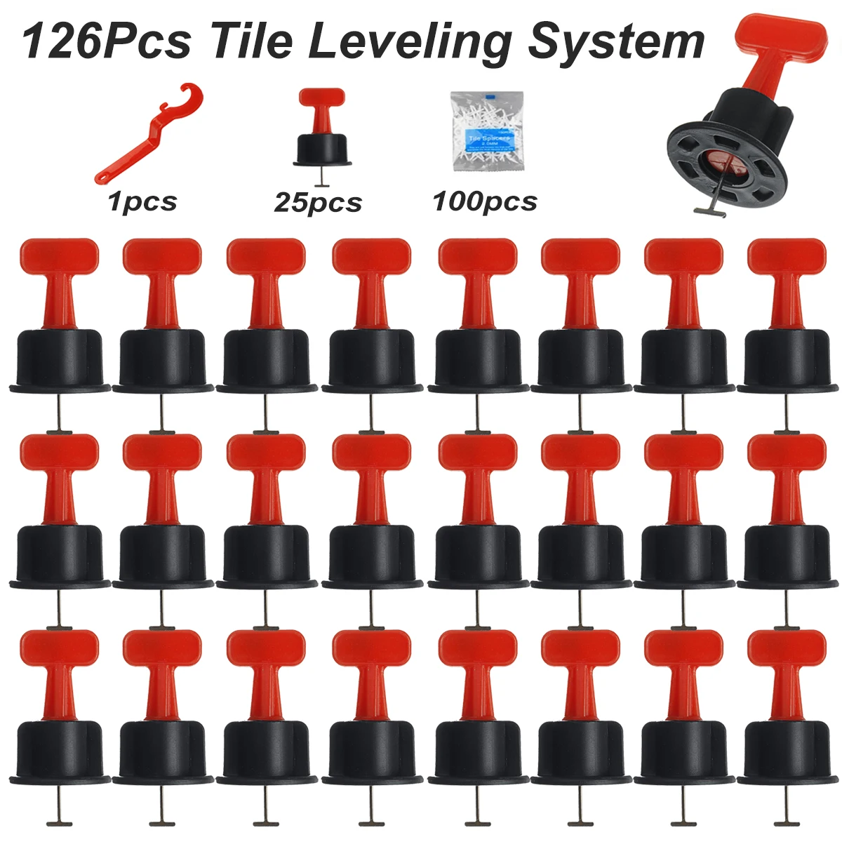 126Pcs Flat Ceramic Floor Wall Construction Tools Reusable Tile Leveling System Kittile Leveling System Kit for Tile Tools
126Pcs Flat Ceramic Floor Wall Construction Tools Reusable Tile Leveling System Kittile Leveling System Kit for Tile Tools