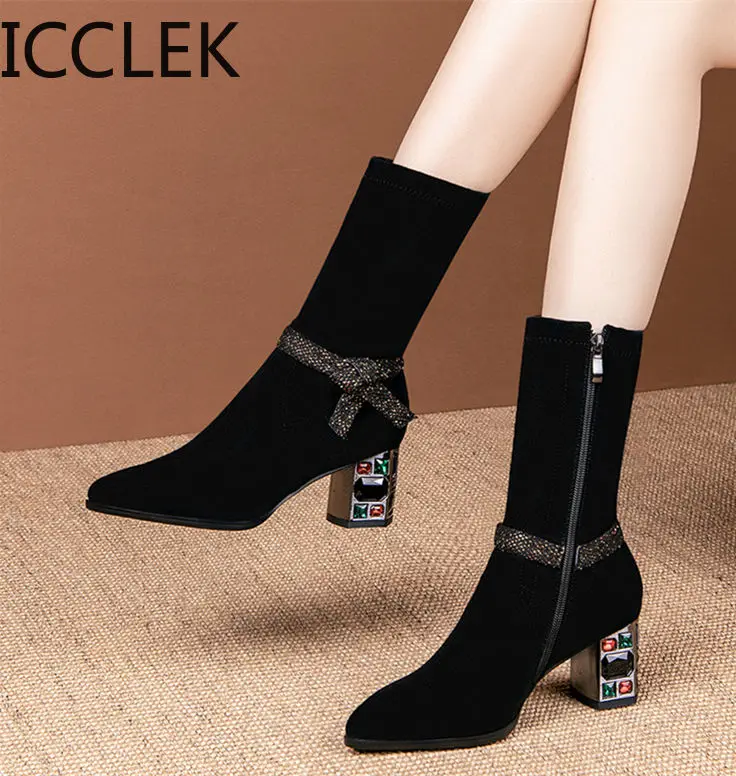 ICCLEK 2020 Women Mid-Calf Boots Flock Winter Short Plush Pointed Toe Zipper High Heels Female Boots Size 40 
ICCLEK 2020 Women Mid-Calf Boots Flock Winter Short Plush Pointed Toe Zipper High Heels Female Boots Size 40