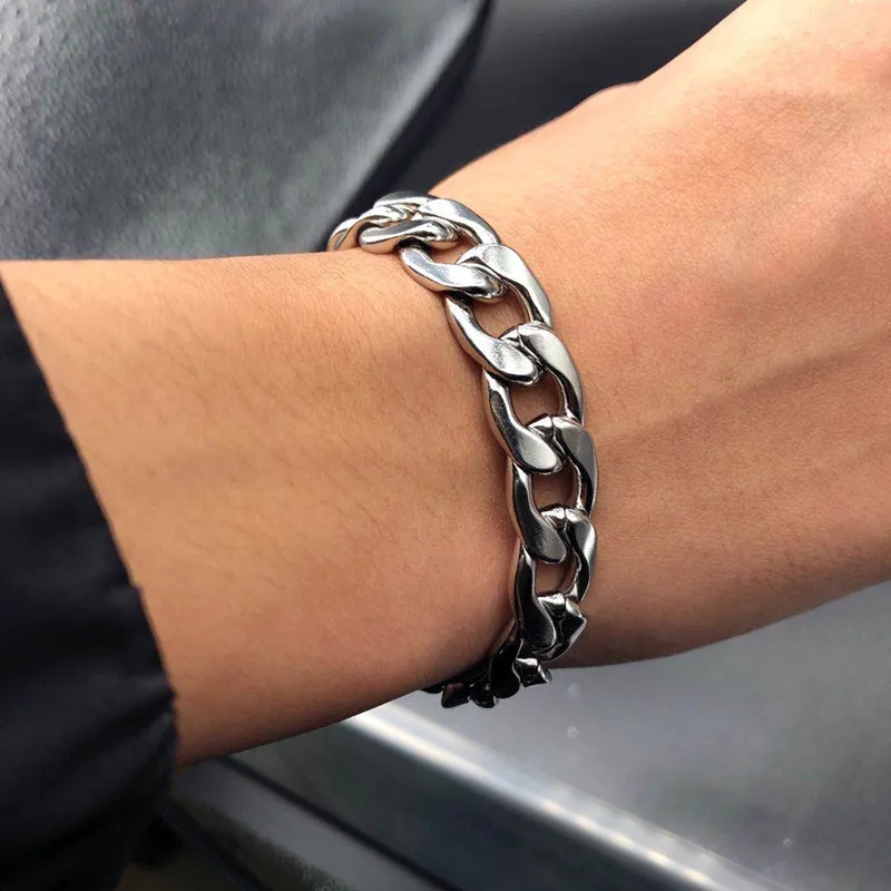 Punk Titanium Steel Bracelet for Men Sliver 12MM Link Chain for Men Bracelet Cuban Jewelry Titanium Steel Fadeless High Quality
Punk Titanium Steel Bracelet for Men Sliver 12MM Link Chain for Men Bracelet Cuban Jewelry Titanium Steel Fadeless High Quality