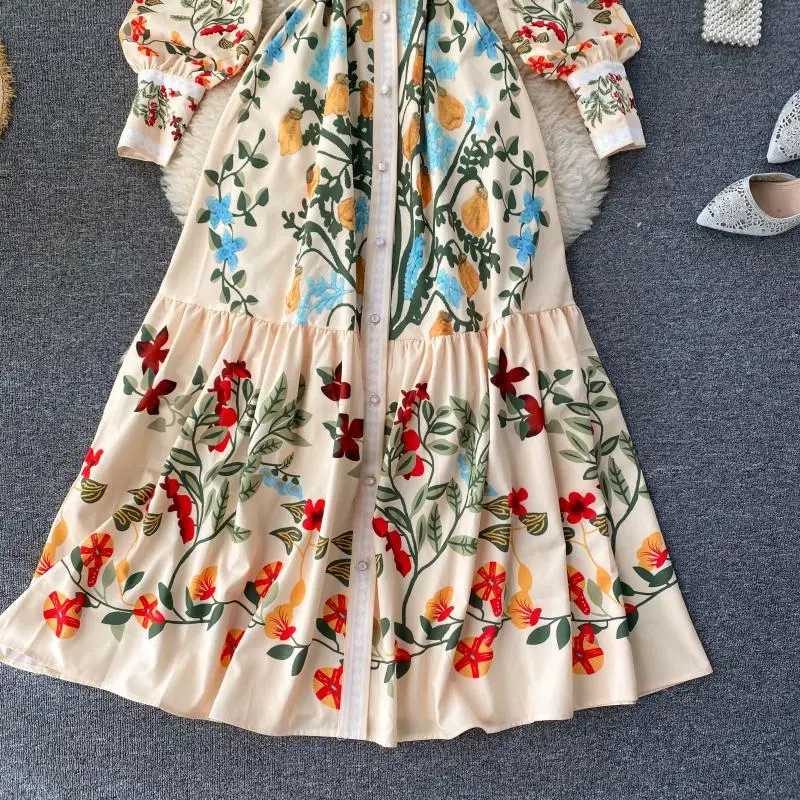 2021 new fashion women dress Vintage Print Stand Collar Button Puff Sleeve Long Robe Fashion Chic Flower Streetwear Maxi Dresses
2021 new fashion women dress Vintage Print Stand Collar Button Puff Sleeve Long Robe Fashion Chic Flower Streetwear Maxi Dresses
