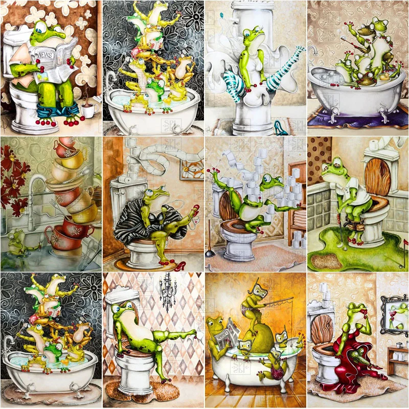 

Full Square Round Drill 5D Diy Diamond Painting Cartoon Animal Frog Toilet Diamond Embroidery Mosaic Cross Stitch Kit Home Decor