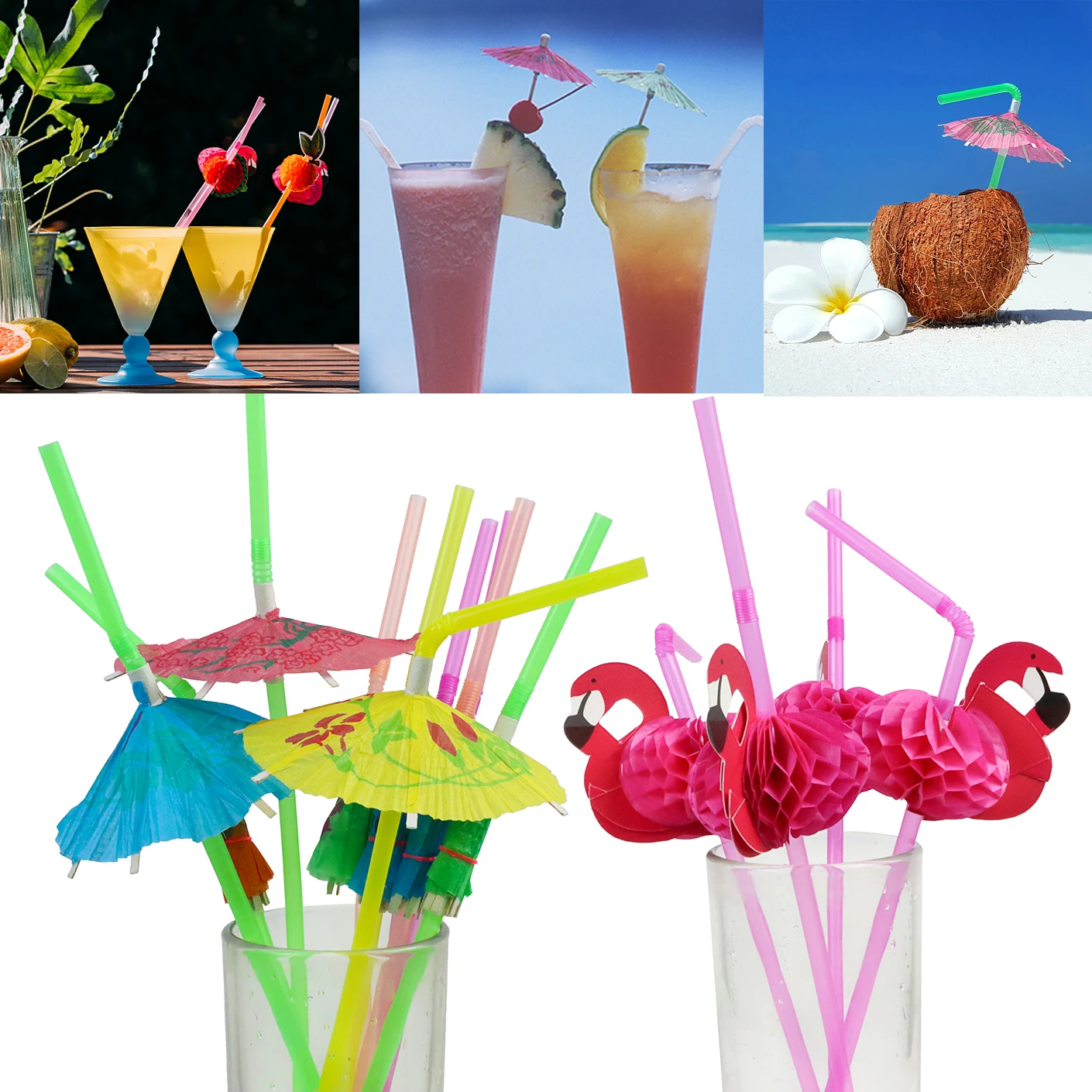 

10/20Pcs Mix color Tropical Umbrella Flamingo Pineapple Cocktail Straws Disposable Juice Drinking Straw Hawaii Beach Party Decor