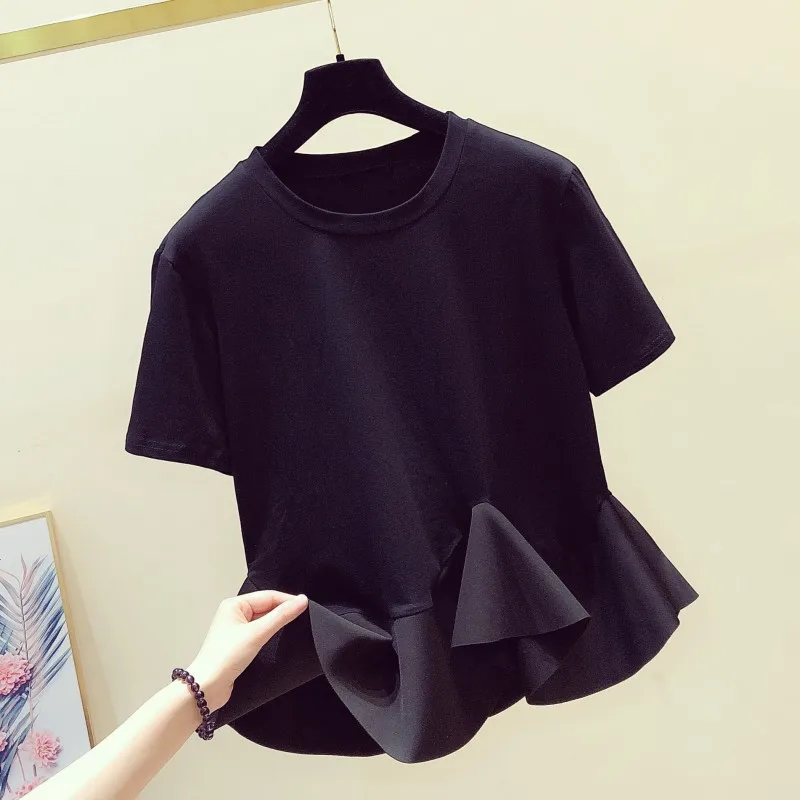2021 Summer New Fashion Korean Style Short-Sleeved black T-shirt Women's All-Match Loose Slimming Flounce Hem Bottoming Shirt
2021 Summer New Fashion Korean Style Short-Sleeved black T-shirt Women's All-Match Loose Slimming Flounce Hem Bottoming Shirt