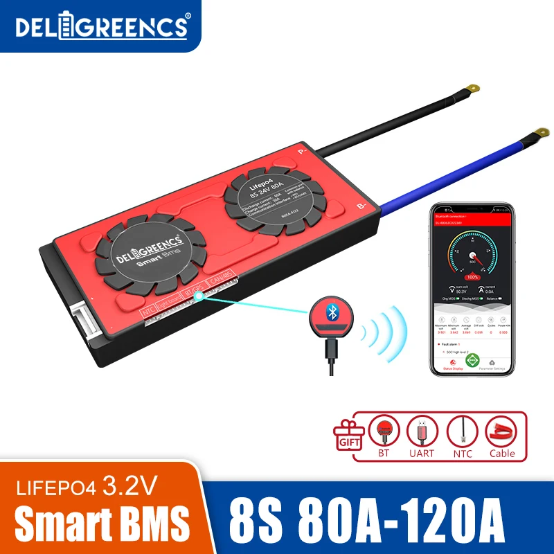 Smart BMS 8S 80A 100A 120A with UART 485 Bluetooth APP 24v LiFePO4 Battery Pack RV 3.2V rated cells
Smart BMS 8S 80A 100A 120A with UART 485 Bluetooth APP 24v LiFePO4 Battery Pack RV 3.2V rated cells