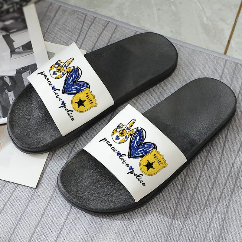 Summer Women Shoes 2021 Home Indoor Slippers Peace love police Print Non-slip Sandals Flip Flops Slides Fashion Ladies Shoes
Summer Women Shoes 2021 Home Indoor Slippers Peace love police Print Non-slip Sandals Flip Flops Slides Fashion Ladies Shoes