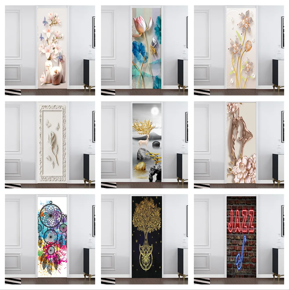

Цветы, музыкальные обои, самоклеящаяся дверь, настенная Съемная Виниловая наклейка для домашнего декора, искусство, наклейка на стену