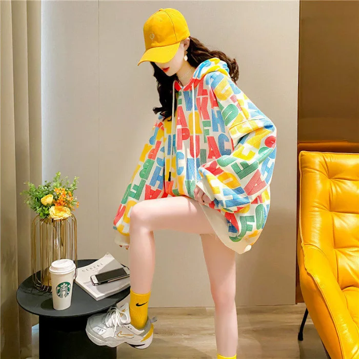 Autumn and Winter Korean Version Of The Sweater Loose Mid-length Color Printed Letters Plus Velvet Sweater Retro Women's Top Ins
Autumn and Winter Korean Version Of The Sweater Loose Mid-length Color Printed Letters Plus Velvet Sweater Retro Women's Top Ins