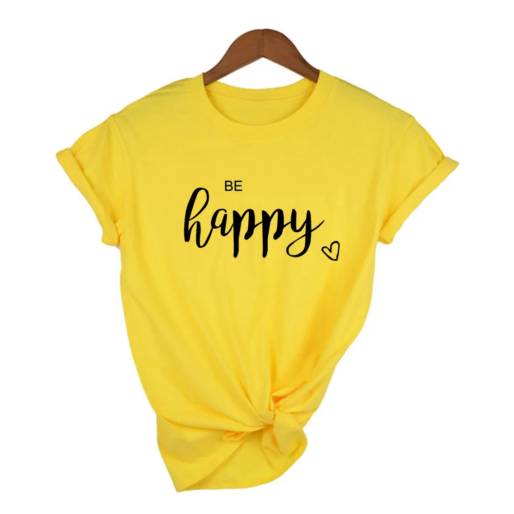 

Be Happy Print Summer Women Short Sleeve T-shirt Harajuku Tees Female Aesthetic Vintage Tops Camisas Mujer Tumblr Slogan Clothes