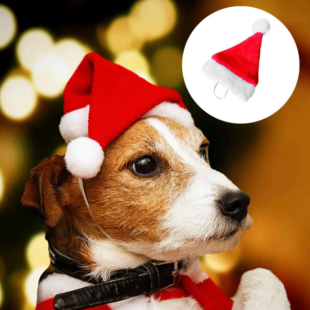 

Рождественская искусственная плюшевая шапка Санта Клауса для кошек, собак, щенков, Рождественское украшение, новогодние вечерние чные прин...