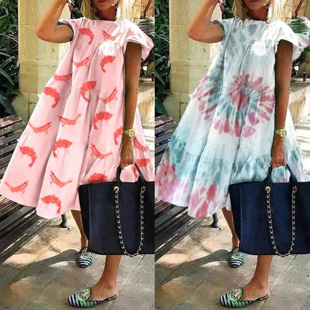 57# Summer Print Dresses Women 2021 Print Pleated O-Neck Patchwork Dress Flying Short Sleeve Flowy Party Dress Loose Vestidos
57# Summer Print Dresses Women 2021 Print Pleated O-Neck Patchwork Dress Flying Short Sleeve Flowy Party Dress Loose Vestidos