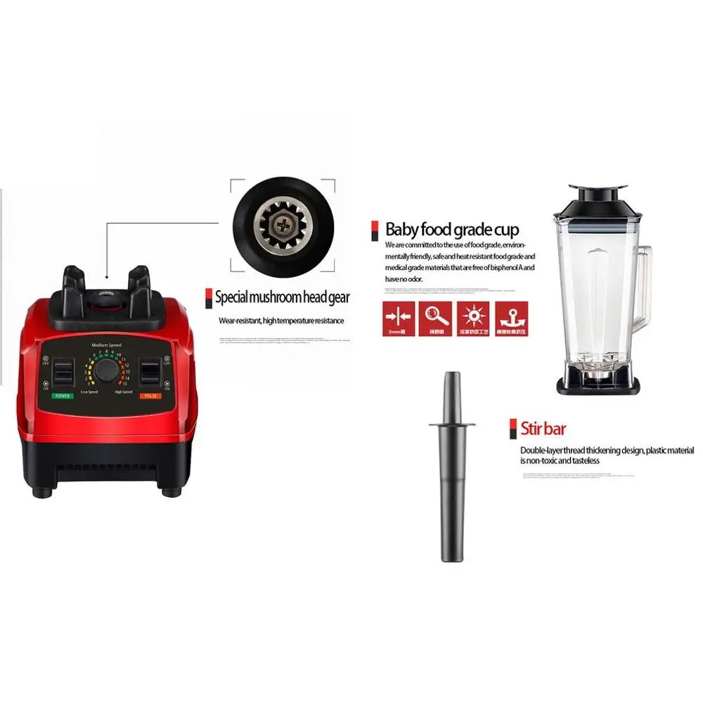 2200W High Speed Blender Mixer with 8 Blade Fruit Juicer Food Processor Ice Crusher Smoothie Machine 2.0L
2200W High Speed Blender Mixer with 8 Blade Fruit Juicer Food Processor Ice Crusher Smoothie Machine 2.0L