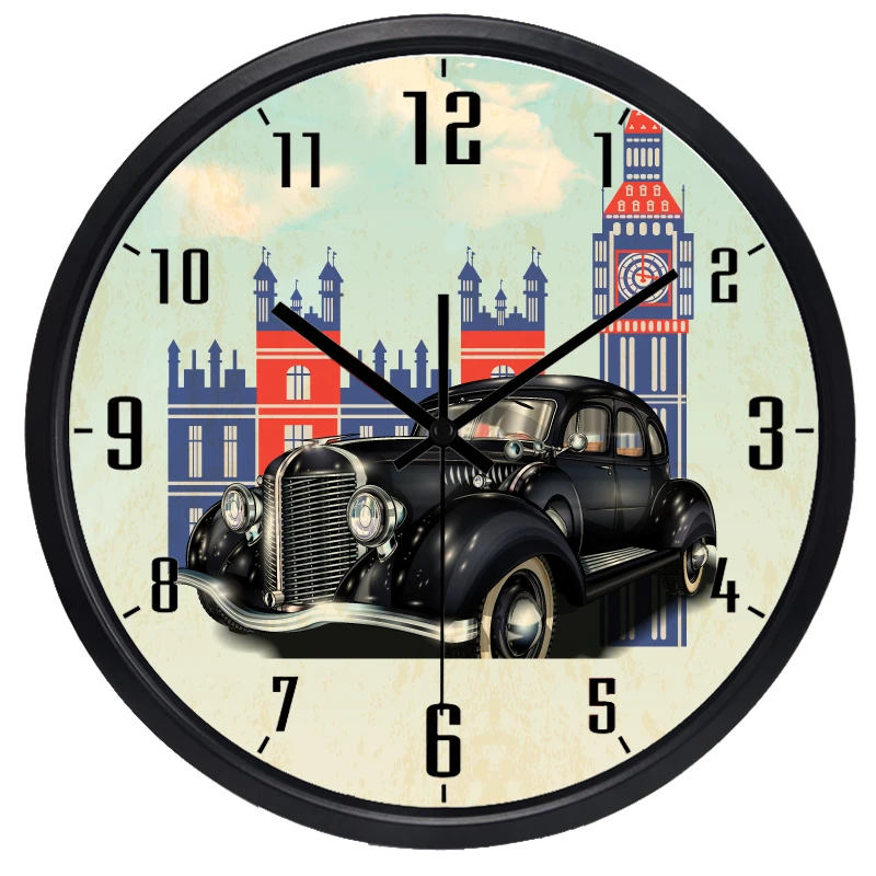 Большие настенные часы современный дизайн развертки Круглый автомобиль