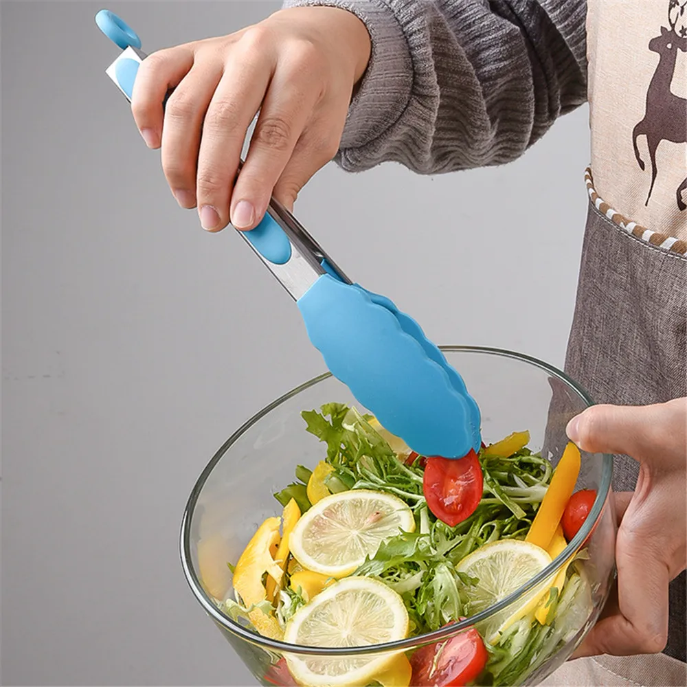 

Stainless Steel Silicone Kitchen Tongs Heatproof Plates Food Tongs BBQ Clip Salad Bread Cooking Food Serving Tongs Kitchen Tools