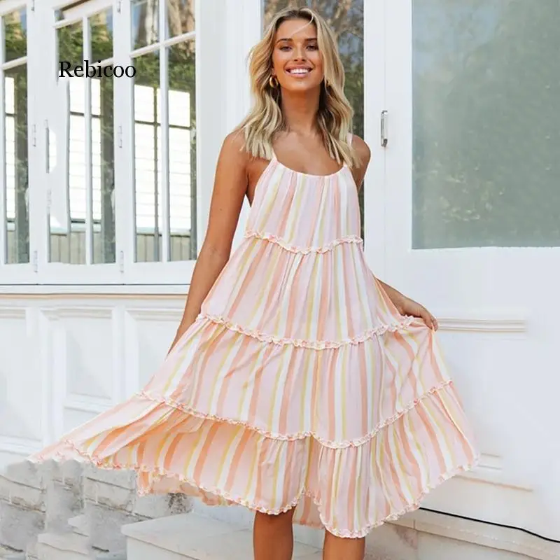 tripe casual loose summer dress spaghetti strap ruffle beach maxi long dress sundress chic striped dress vestidos
tripe casual loose summer dress spaghetti strap ruffle beach maxi long dress sundress chic striped dress vestidos