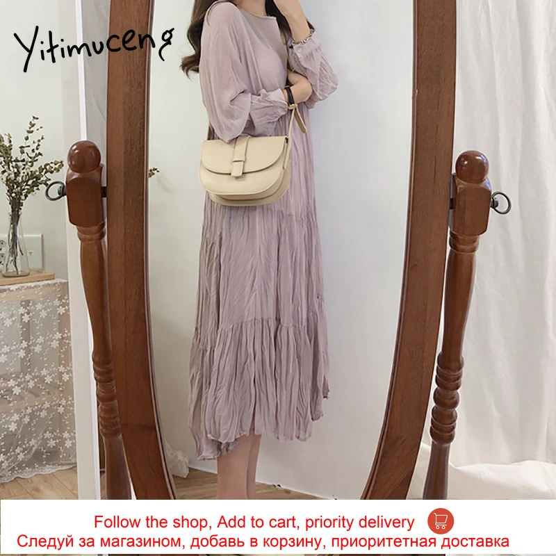 Yitimuceng Ruched Dresses For Women Midi Chiffon Dress High Waist White Purple Black Clothes 2021 Spring Summer Korean Fashion
Yitimuceng Ruched Dresses For Women Midi Chiffon Dress High Waist White Purple Black Clothes 2021 Spring Summer Korean Fashion