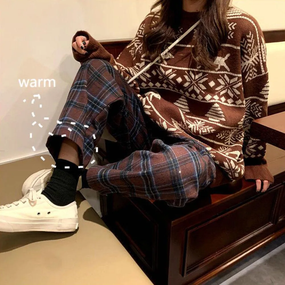 New Women Wool Plaid Pants Harajuku Thick Baggy Straight Trousers Korean Autumn Winter Female Streetwear Clothing Oversize Pants
New Women Wool Plaid Pants Harajuku Thick Baggy Straight Trousers Korean Autumn Winter Female Streetwear Clothing Oversize Pants