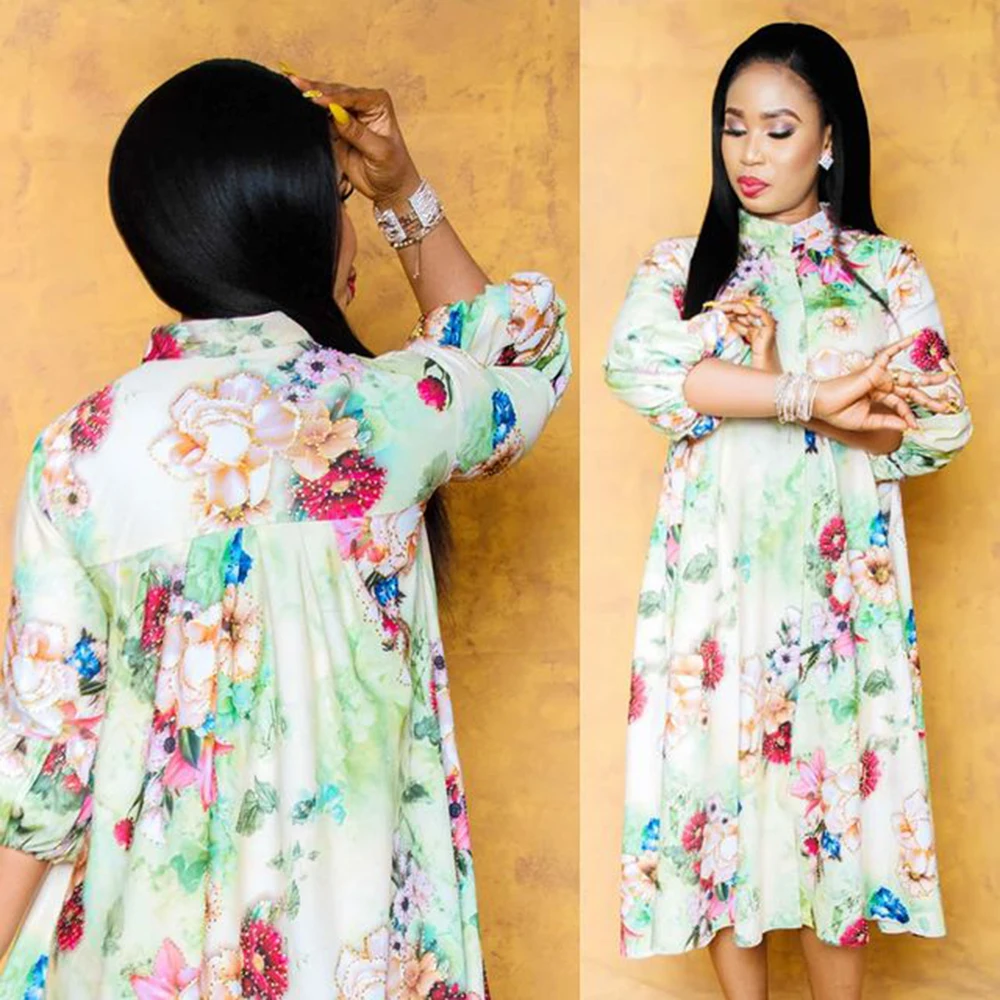 Formal Dresses For Women African Casual Stand-up Collar Half Sleeve Femme Vestido Floral Print Diamonds Knee-length Dress
Formal Dresses For Women African Casual Stand-up Collar Half Sleeve Femme Vestido Floral Print Diamonds Knee-length Dress
