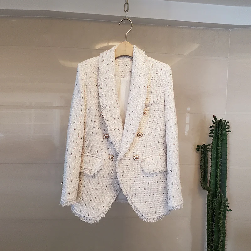 Runway Autumn And Winter Luxury Turn-Down Collar Tweed Small Fragrance Coat Round Neck Double-Breasted Women Jacket Female
Runway Autumn And Winter Luxury Turn-Down Collar Tweed Small Fragrance Coat Round Neck Double-Breasted Women Jacket Female