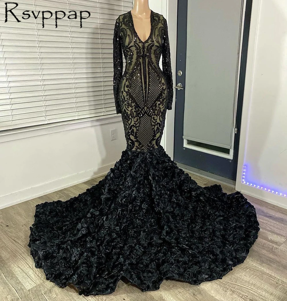 Long Sleeves Black Mermaid Prom Dresses 2022 New Sparkly Sequin 3D Flowers African Style Party Prom Dress
Long Sleeves Black Mermaid Prom Dresses 2022 New Sparkly Sequin 3D Flowers African Style Party Prom Dress