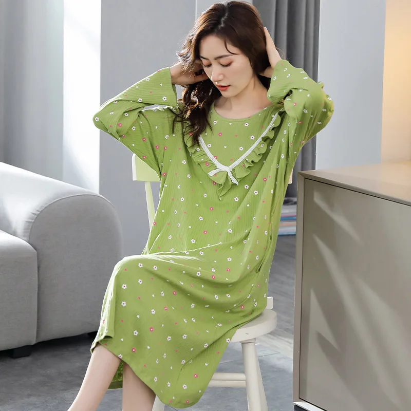 Green Women Ruffles Print Nightgown O-Neck Cotton Nightdress Knee-Length Sleepshirt Skirt Summer New Lounge Home Dressing
Green Women Ruffles Print Nightgown O-Neck Cotton Nightdress Knee-Length Sleepshirt Skirt Summer New Lounge Home Dressing